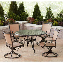 Hanover Fontana 5-Piece Patio Dining Set with Tan Sling Swivel Rocker Chairs and 48" Round Table