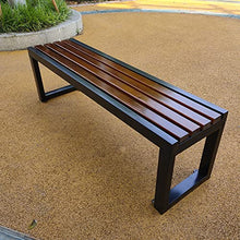 Garden Bench Park Slatted Seats Patio Loveseat, Outdoor Wooden Backless Porch Bench Metal Frame Chair, Lawn Front Porch Path Yard Decor Deck Furniture for 2-3 Person Seat, For Hospital/School/Plaza
