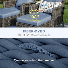 Yechen Patio Conversation Set with 44" Propane Fire Pit Table - 6 Pcs Blue Wicker Outdoor Furniture