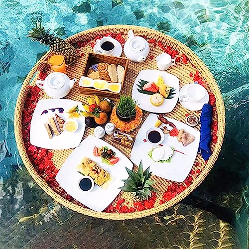 COMAAM Floating Bar Table Serving Buffet Tray Swimming Pool Beach Party Float Breakfast,Swimming Pool Floats for Adults for Sandbars, Spas, Bath, and Parties,Apricot-60x60x20cm