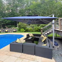 OROTLECT 144'' Square Cantilever Umbrella With Crank Lift Counter With Base In Ground,Navy