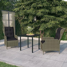 KUPTYERFG 3 Piece Garden Dining Set, Outdoor Bistro Set with 2 Adjustable Chairs and Square Table, Powder-Coated Steel Patio Furniture Set with Cushions for Terrace, Brown