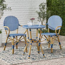 XD Designs Modern Outdoor Aluminum French Bistro Set, Faux Rattan All-Weather Patio Conversation Set with Bar Table& 2 Chairs, Bamboo Finish, Teal