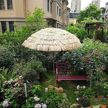 USZWBY 2.4M Beach Straw Umbrella,Folding Outdoor Decorative Parasol,Hawaiian Thatched Umbrella,Tiltable Shade,Natural Color,Suitable for Garden,Balcony,Backyard