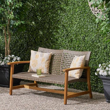 Seeheool Hampton Outdoor Acacia Wood Wicker Loveseat, Patio Furniture Conversation Set for Backyard