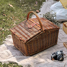 Storage Basket,Picnic Portable Wicker Hand-Woven Hamper Double Opening Set for 2 Persons for Camping and Outdoor Party