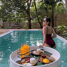Round Rattan Floating Breakfast Tray, Swimming Pool Floats, Floating Tray for Pool for Adults for Sandbars Spas Bath and Parties and Outdoor Bar,White
