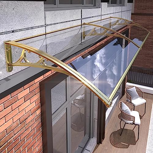 Window Door Awning Canopy,Front Door Canopy Uv Rain Snow Sunlight Protection Outdoor Polycarbonate Cover Patio Awning Canopy,Gold Aluminium Frame,with Install Hardware (47"x118")