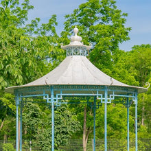 11.6ft. Tall Opulent Round Metal Gazebo with Side Walls & Planters in Light Blue Tsugo