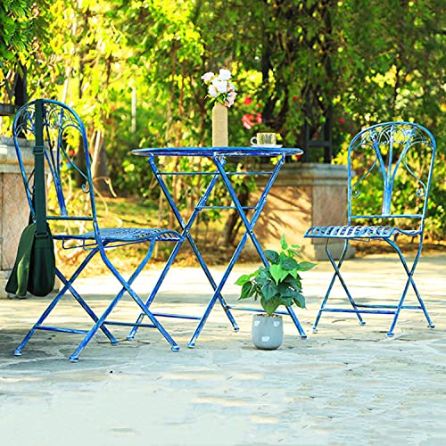 GPWDIEJB Outdoor Folding Patio Side Table Set with 2 Chairs Retro Wrought Iron End Table and Coffee Tables Round Metal Waterproof Bistro Tables for Garden Porch Balcony Yard Lawn.