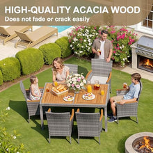 Devoko 7 PCS Acacia Wood Patio Dining Set, Gray Rattan