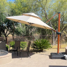 10 FT Double Top Round Wood Pattern Cantilever Umbrella With Base,Beige