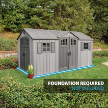 Lifetime 15 ft x 8 ft Outdoor Storage Shed, Dual Entry, Gray, Resin Backyard Tool Shed with Lockable Doors and Weather-Resistant Panels