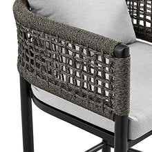 Armen Living Alegria Outdoor Patio Bar Stool in Aluminum with Grey Rope and Cushions