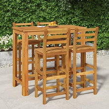 KGFHERENB 5-Piece Solid Acacia Wood Garden Bar Set, Rectangular 4-Person Outdoor Pub Table and Barstool Dining Set for Patio, Backyard, and Terrace, Natural Brown Finish