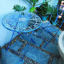 GPWDIEJB Outdoor Folding Patio Side Table Set with 2 Chairs Retro Wrought Iron End Table and Coffee Tables Round Metal Waterproof Bistro Tables for Garden Porch Balcony Yard Lawn.