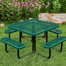 Barco Products SuperSaver Commercial Square Picnic Table, 46 in. Green Thermoplastic-Coated Expanded Metal, Seats 8, Portable or Surface Mount Outdoor Table, 10-Year Guarantee