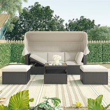 YWMLFZ Patio Rectangle Daybed with Retractable Canopy, Wicker Furniture Sectional Seating with Washable Cushions, Backyard, Porch