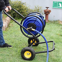 Garden Hose Holder Industrial Hose Reel Cart, Heavy Duty Metal Frame with Solid Wheels, Labor saving Hose Guide System, Holds 490-Feet of 1/2" Hose Capacity for Outside Garden & Yard Pipe Hose Storage