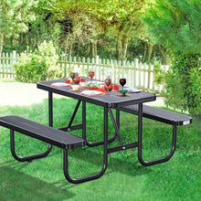 esheno 4FT Rectangular Outdoor Picnic Table with Attached Benches, Heavy-Duty Expanded Metal Mesh Patio Table, Commercial-Grade Outdoor Seating for Park, Backyard, Deck, Lawn, Black