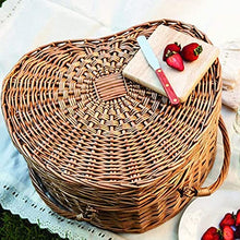 Storage Basket,Home Kitchen Picnic Heart Shaped Wicker with White Liner Foldable Double Handle Compact Design