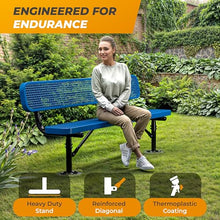 OUTTANS Heavy-Duty Outdoor Metal Bench (6 Ft - Surface with Back, Blue)