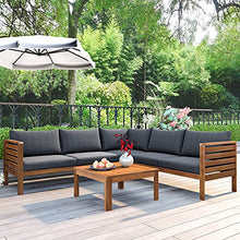 Merax Outdoor L Shaped Sofa with Coffee Table & Armrest & Beige Cushions, Strong Wood Structure Exotic Patio Furniture Set Water-Resistant, for Garden Balcony Poolside (Gray)