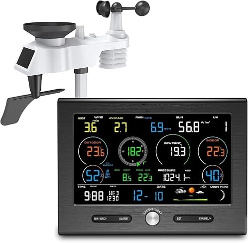 7-in-1 Weather Station with Weather Forecast, Wireless Weather Station with Outdoor Sensor, Temp, Air Pressure