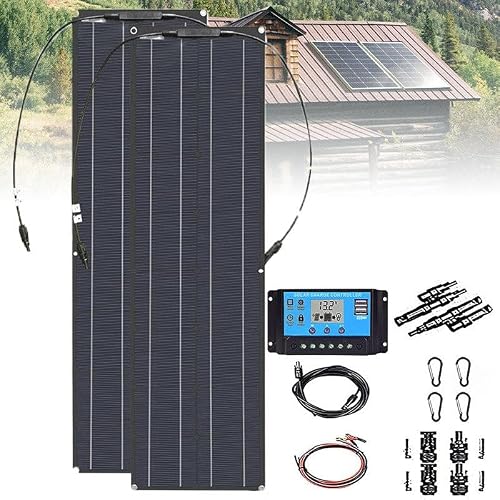 MDYHY 50/100w Solar Battery Charger(40a/60a Controller), 2-in-1 Cable Solar Panel Kit, High Efficiency Solar Panel Kit, for Garage, Rv, Roof, Yacht, Boat,B