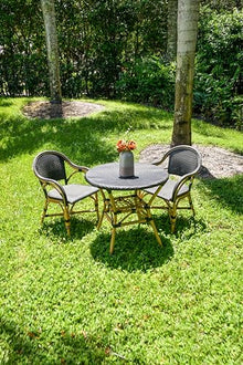 AFD Home Black Sierra Arm Chair Bistro Set, Round Table, 3-Piece Set for Patio and Outdoor Use