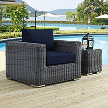 Modway Summon Wicker Rattan Outdoor Patio Armchair Canvas Navy