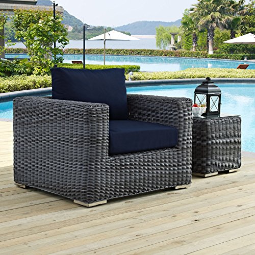 Modway Summon Wicker Rattan Outdoor Patio Armchair Canvas Navy