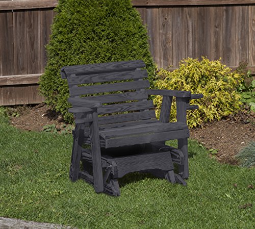 ECOMMERSIFY INC Amish Heavy Duty 600 Lb Roll Back Pressure Treated Porch Patio Garden Lawn Outdoor Glider Chair with Cup Holders-2 Feet-Black-Made in USA