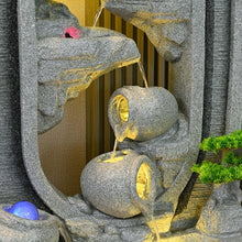 6.6ft Gray Elegant Zen Rockery Fountain with LED Lights - Durable Cement Concrete Waterfall Fountain for Indoor & Outdoor Spaces Housewarming Gift,Garden,Patio,Office,Home Decoration (5002)(5001)