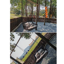 Outdoor Patio Swing Chair Front Porch Hanging Bench, 2-3 Person Hanging Swing with Soft Seat Cushions & Chains, Heavy Duty Garden Rattan Swing Lounge, for Balcony/Backyard/Living Room/Lawn