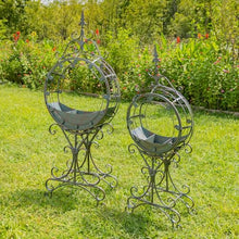 Zaer Ltd. Set of 2 Tall Round Metal Planters with Removable Trays Freestanding Indoor Outdoor Garden Decor (Verdi Green)