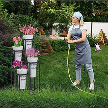 RWGOVLU Potted Plant Stand Holder Flower Cart Display Stand With Wheels Planter Display Shelf With 4 Pcs Round Flower Bucket