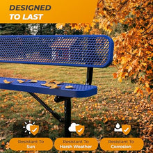 OUTTANS Heavy-Duty Outdoor Metal Bench (6 Ft - Surface with Back, Blue)