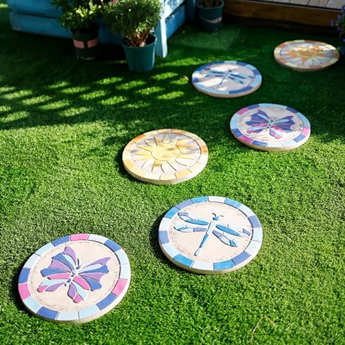 Elitix Stepping Stone Step Garden Decorative Stones with Mosaic Pattern, Kids Toddler Stepping Terrace Stone for Garden Play, 35 Cm Decorative Stone for Home Decor(Color:6-Pack)