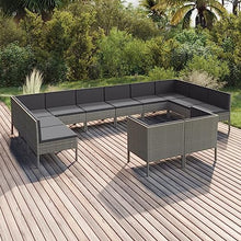 VIHHQGC 12-Piece Modular Garden Lounge Set Grey PE Rattan Large Outdoor Furniture with Cushions for Patio Seating