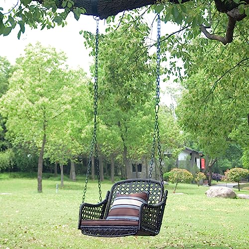 Outdoor Patio Swing Chair Front Porch Hanging Bench, 2-3 Person Hanging Swing with Soft Seat Cushions & Chains, Heavy Duty Garden Rattan Swing Lounge, for Balcony/Backyard/Living Room/Lawn