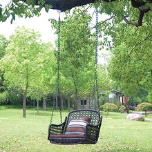Outdoor Patio Swing Chair Front Porch Hanging Bench, 2-3 Person Hanging Swing with Soft Seat Cushions & Chains, Heavy Duty Garden Rattan Swing Lounge, for Balcony/Backyard/Living Room/Lawn