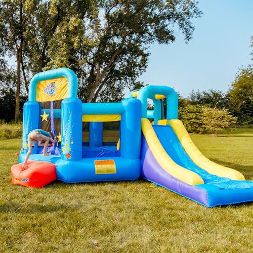 Bounceland Pop Star Inflatable Bounce House with Slide and Basketball Hoop Blue