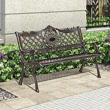 Rsmmpqa Park Terrace Bench Outdoor Bench, Weatherproof Cast Aluminum Retro Garden Bench, Decorative Lawn Benches 2-3 Seat Bench