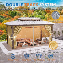 HOTEEL 10x15 Hardtop Gazebo On Clearance with Heavy Duty Galvanized Steel Metal Roof, Patio Hard Top Gazebo with Curtains & Netting,Outdoor Permanent Hot Tub Gazebo Pavillon for Backyard,Deck, Brown