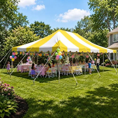 Party Tents Direct 20' x 30' Weekender Pole Canopy, Yellow & White Top