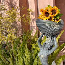ELUKHT Garden Figurines, Ocean Mermaid Holding Conch Ornament Multifunctional Flower Pot Creative Sculpture Resin Statue Fairy Garden Decoration