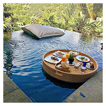 ERoomQ Luxury Floating Serving Tray Pool Tray Table, Round Floating Tray, Pe Rattan Floating Pool Pool Bar Tray, Fruit Plate Durable Float Lounge for Pool Serving Drinks Brunch Food