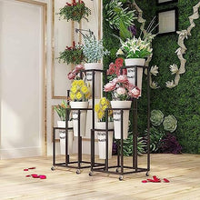 RWGOVLU Potted Plant Stand Holder Flower Cart Display Stand With Wheels Planter Display Shelf With 4 Pcs Round Flower Bucket