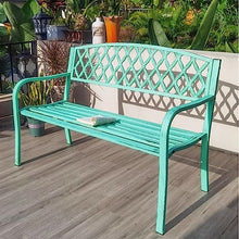 Outdoor Park Patio Seat Patio Bench with Mesh Backrest and Armrest, Durable Vintage Metal Garden Bench, Decorative Seating for 2 People - Porch Furniture Seating for